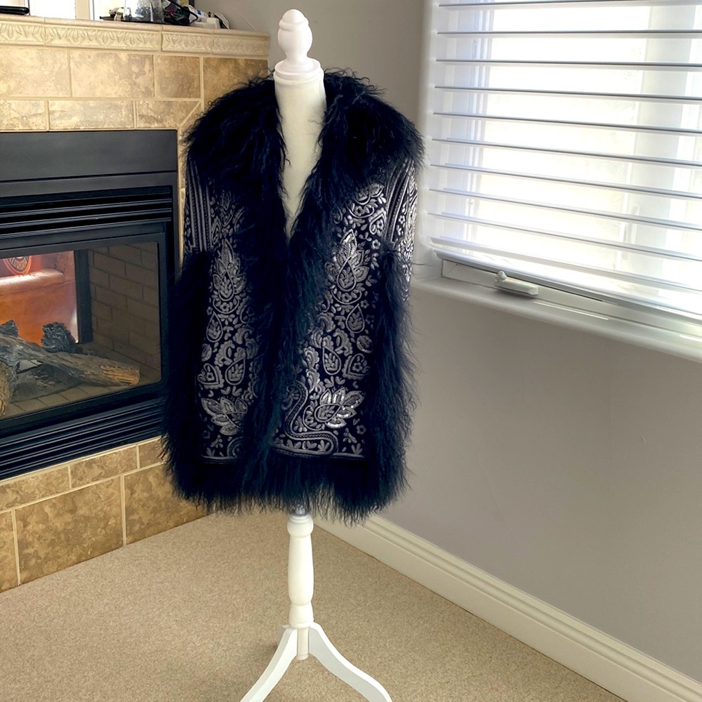❤️Michael Kors Fur MAKE AN OFFER Real Shearling Trimmed Embroidered Maxi Coat